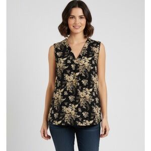 Floral Sleeveless Blouse, Women’s M, Black Beige